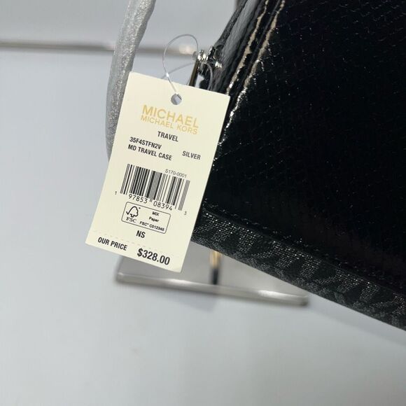 Michael Kors Black and Silver MD Travel Case with Snakeskin Embossed‎ Leather on - Picture 5 of 14
